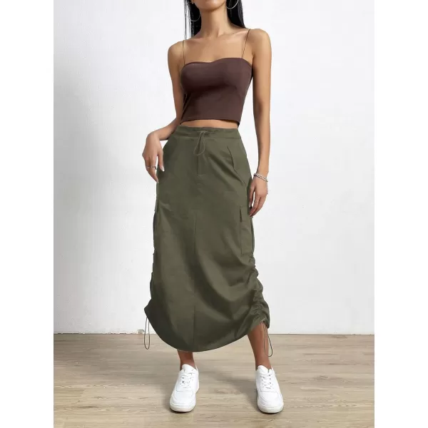 SweatyRocks Women's Drawstring Elastic Waist Cargo Skirt Split Back Straight Long Skirts with Pocket