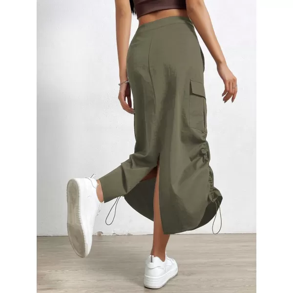 SweatyRocks Women's Drawstring Elastic Waist Cargo Skirt Split Back Straight Long Skirts with Pocket