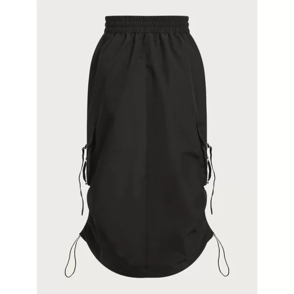 SweatyRocks Women's Drawstring Elastic Waist Cargo Skirt Split Back Straight Long Skirts with Pocket