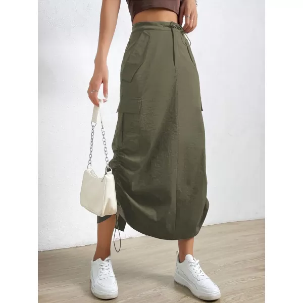 SweatyRocks Women's Drawstring Elastic Waist Cargo Skirt Split Back Straight Long Skirts with Pocket
