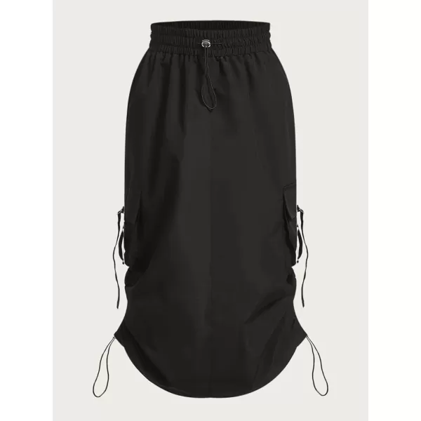 SweatyRocks Women's Drawstring Elastic Waist Cargo Skirt Split Back Straight Long Skirts with Pocket