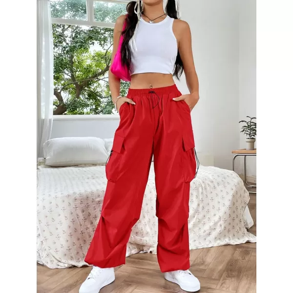 SweatyRocks Women's Drawstring Elastic Waist Loose Pants Casual Flap Pocket Cargo Pants Trousers