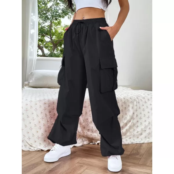 SweatyRocks Women's Drawstring Elastic Waist Loose Pants Casual Flap Pocket Cargo Pants Trousers