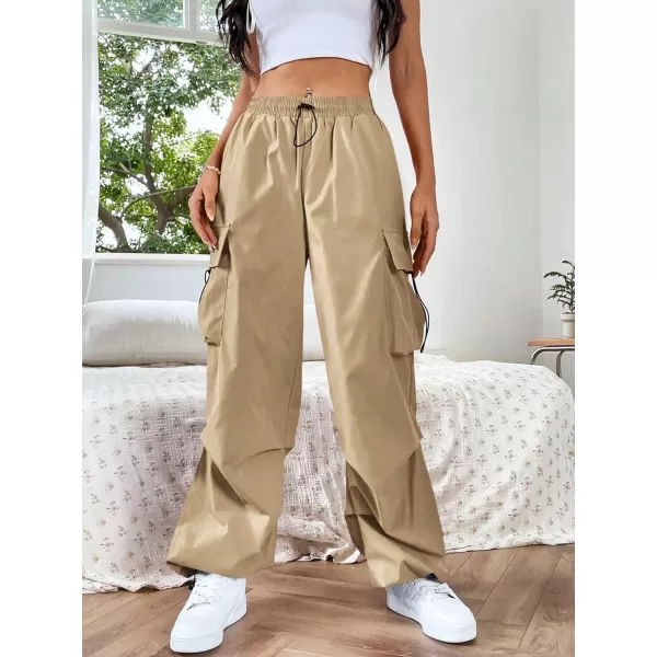 SweatyRocks Women's Drawstring Elastic Waist Loose Pants Casual Flap Pocket Cargo Pants Trousers