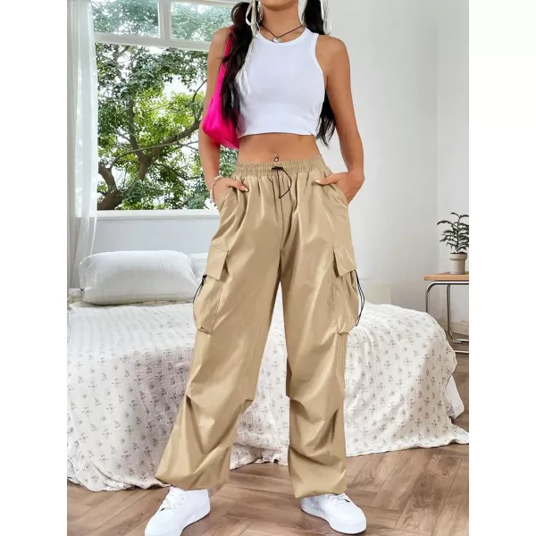SweatyRocks Women's Drawstring Elastic Waist Loose Pants Casual Flap Pocket Cargo Pants Trousers