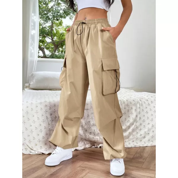 SweatyRocks Women's Drawstring Elastic Waist Loose Pants Casual Flap Pocket Cargo Pants Trousers