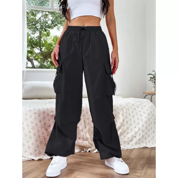 SweatyRocks Women's Drawstring Elastic Waist Loose Pants Casual Flap Pocket Cargo Pants Trousers