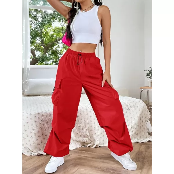 SweatyRocks Women's Drawstring Elastic Waist Loose Pants Casual Flap Pocket Cargo Pants Trousers