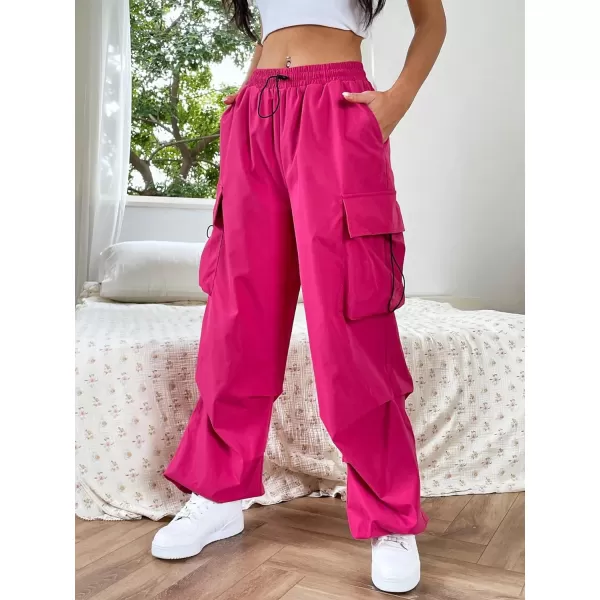 SweatyRocks Women's Drawstring Elastic Waist Loose Pants Casual Flap Pocket Cargo Pants Trousers