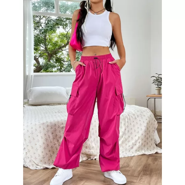 SweatyRocks Women's Drawstring Elastic Waist Loose Pants Casual Flap Pocket Cargo Pants Trousers