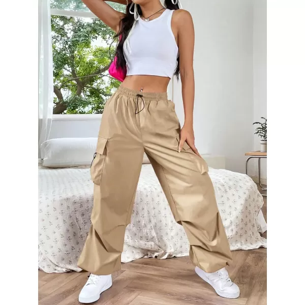 SweatyRocks Women's Drawstring Elastic Waist Loose Pants Casual Flap Pocket Cargo Pants Trousers