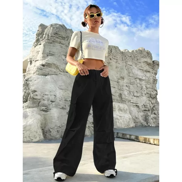 SweatyRocks Women's Drawstring Elastic Waist Wide Leg Pants Casual Loose Cargo Pants with Pockets
