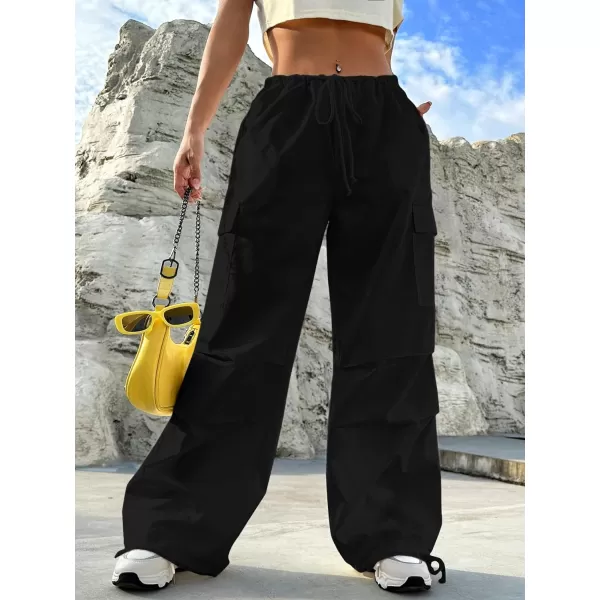 SweatyRocks Women's Drawstring Elastic Waist Wide Leg Pants Casual Loose Cargo Pants with Pockets