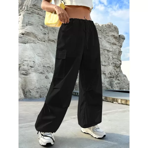 SweatyRocks Women's Drawstring Elastic Waist Wide Leg Pants Casual Loose Cargo Pants with Pockets