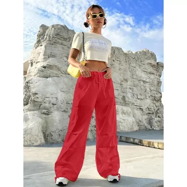 SweatyRocks Women's Drawstring Elastic Waist Wide Leg Pants Casual Loose Cargo Pants with Pockets