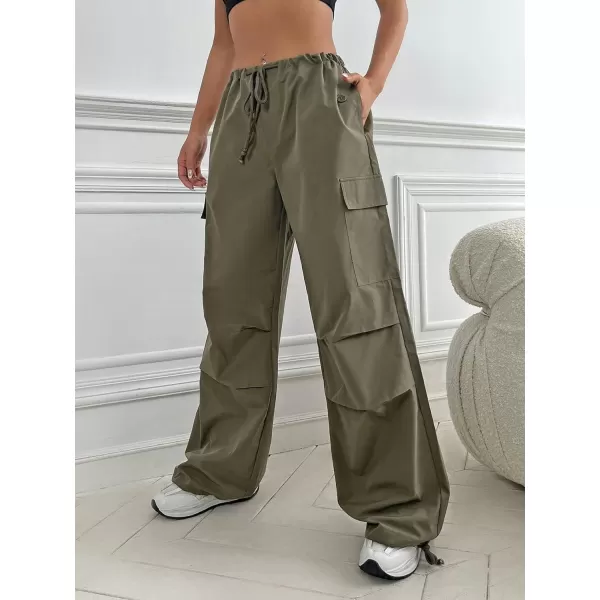 SweatyRocks Women's Drawstring Elastic Waist Wide Leg Pants Casual Loose Cargo Pants with Pockets