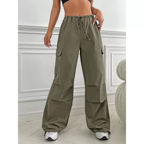 SweatyRocks Women's Drawstring Elastic Waist Wide Leg Pants Casual Loose Cargo Pants with Pockets