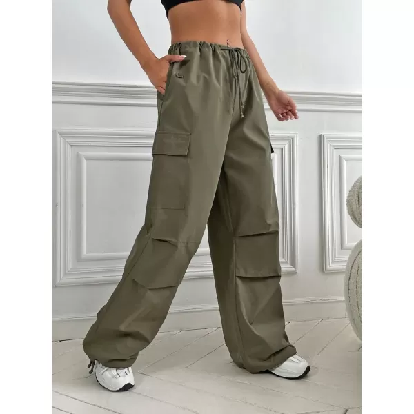 SweatyRocks Women's Drawstring Elastic Waist Wide Leg Pants Casual Loose Cargo Pants with Pockets