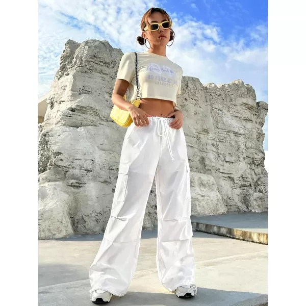 SweatyRocks Women's Drawstring Elastic Waist Wide Leg Pants Casual Loose Cargo Pants with Pockets