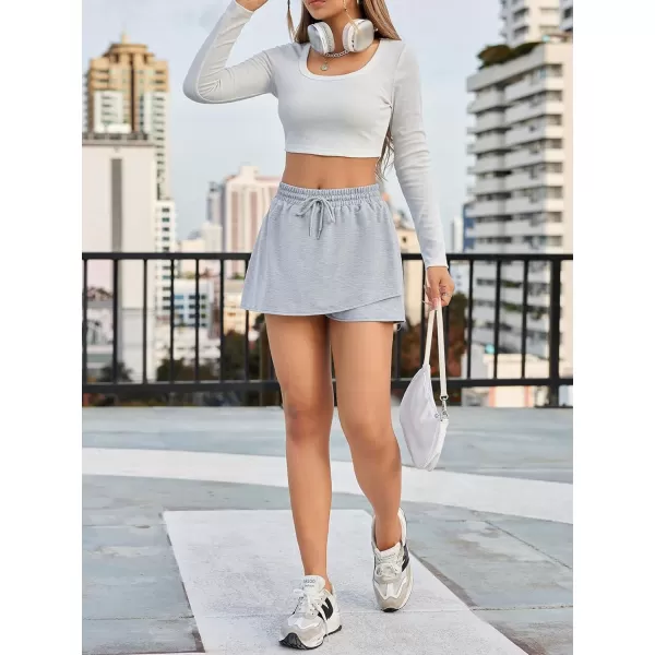 SweatyRocks Women's Drawstring Waist Asymmetrical Hem Sport Skort Solid Workout Skirts Shorts