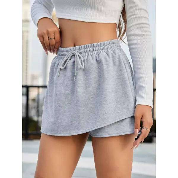 SweatyRocks Women's Drawstring Waist Asymmetrical Hem Sport Skort Solid Workout Skirts Shorts