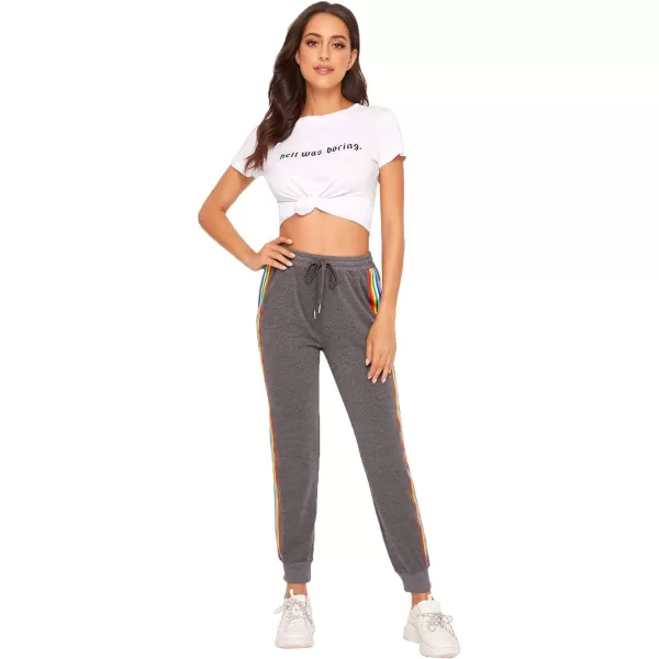 SweatyRocks Women's Drawstring Waist Striped Side Jogger Sweatpants with Pocket