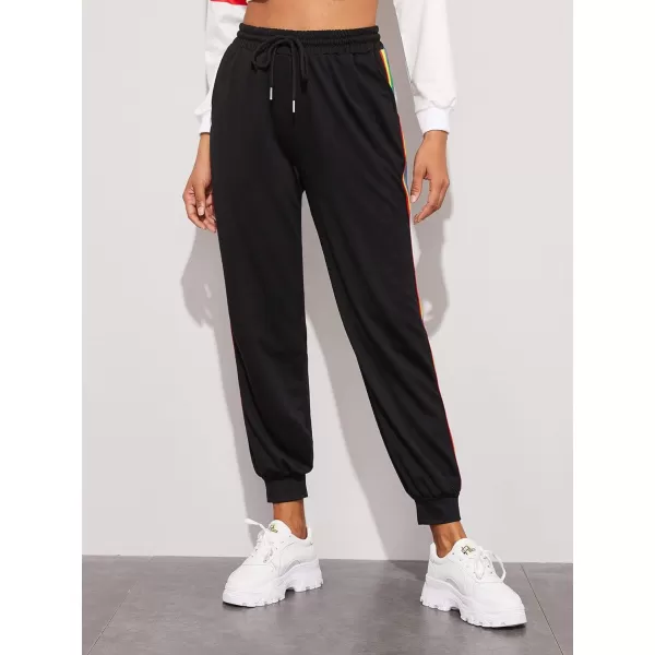SweatyRocks Women's Drawstring Waist Striped Side Jogger Sweatpants with Pocket