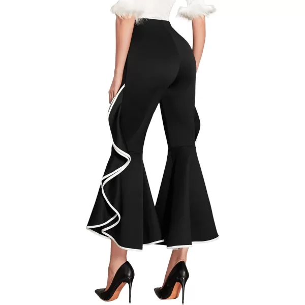 SweatyRocks Women's Elastic Waist Layered Ruffle Flare Bell Cropped Pant