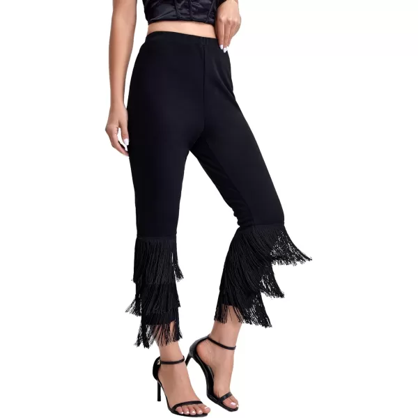SweatyRocks Women's Elastic Waist Layered Ruffle Flare Bell Cropped Pant