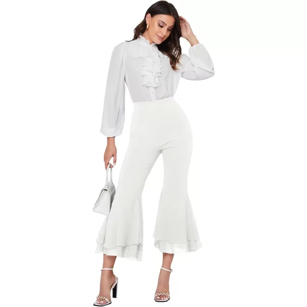 SweatyRocks Women's Elastic Waist Layered Ruffle Flare Bell Cropped Pant