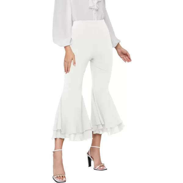 SweatyRocks Women's Elastic Waist Layered Ruffle Flare Bell Cropped Pant