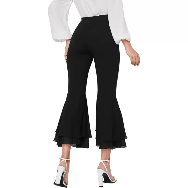 SweatyRocks Women's Elastic Waist Layered Ruffle Flare Bell Cropped Pant