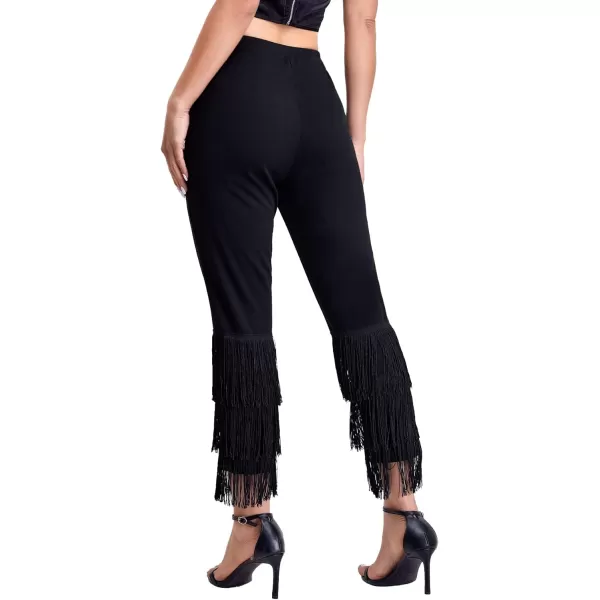 SweatyRocks Women's Elastic Waist Layered Ruffle Flare Bell Cropped Pant