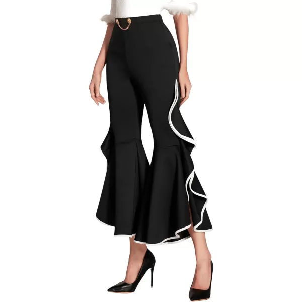 SweatyRocks Women's Elastic Waist Layered Ruffle Flare Bell Cropped Pant