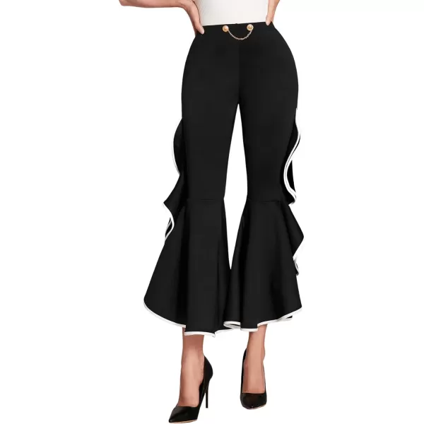 SweatyRocks Women's Elastic Waist Layered Ruffle Flare Bell Cropped Pant