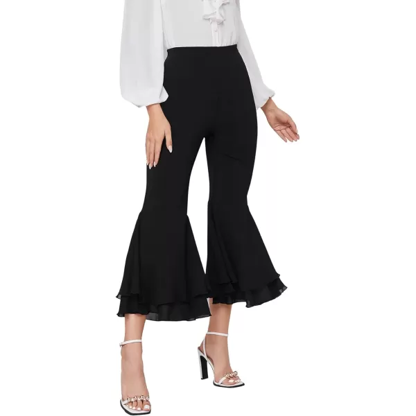 SweatyRocks Women's Elastic Waist Layered Ruffle Flare Bell Cropped Pant