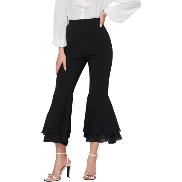 SweatyRocks Women's Elastic Waist Layered Ruffle Flare Bell Cropped Pant