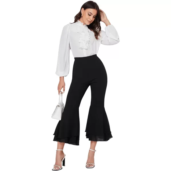 SweatyRocks Women's Elastic Waist Layered Ruffle Flare Bell Cropped Pant