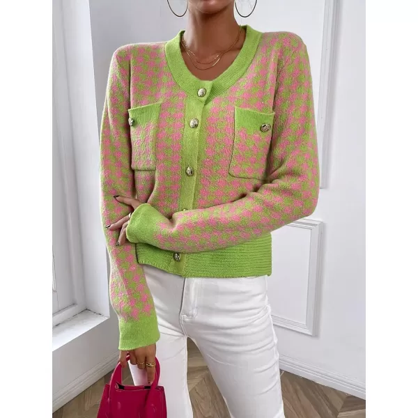 SweatyRocks Women's Elegant Button Down Soft Knit Cardigan Cropped Sweaters Jacket with Pockets