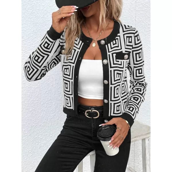 SweatyRocks Women's Elegant Button Down Soft Knit Cardigan Cropped Sweaters Jacket with Pockets