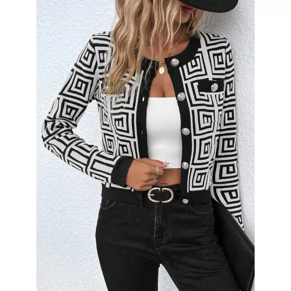 SweatyRocks Women's Elegant Button Down Soft Knit Cardigan Cropped Sweaters Jacket with Pockets