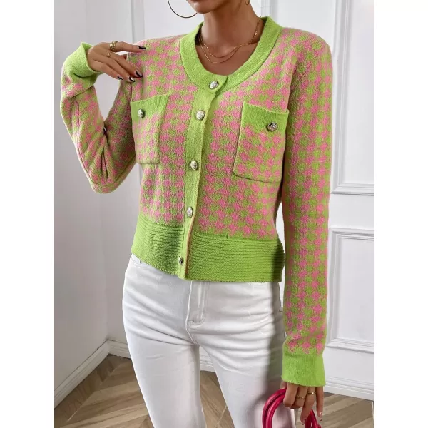 SweatyRocks Women's Elegant Button Down Soft Knit Cardigan Cropped Sweaters Jacket with Pockets