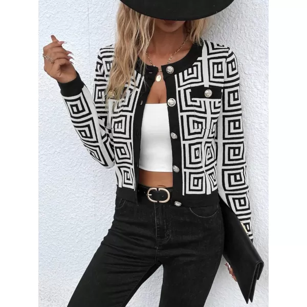 SweatyRocks Women's Elegant Button Down Soft Knit Cardigan Cropped Sweaters Jacket with Pockets