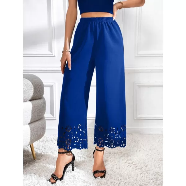 SweatyRocks Women's Elegant Elastic Waist Wide Leg Pants Cut Out Scallop Leg Pants