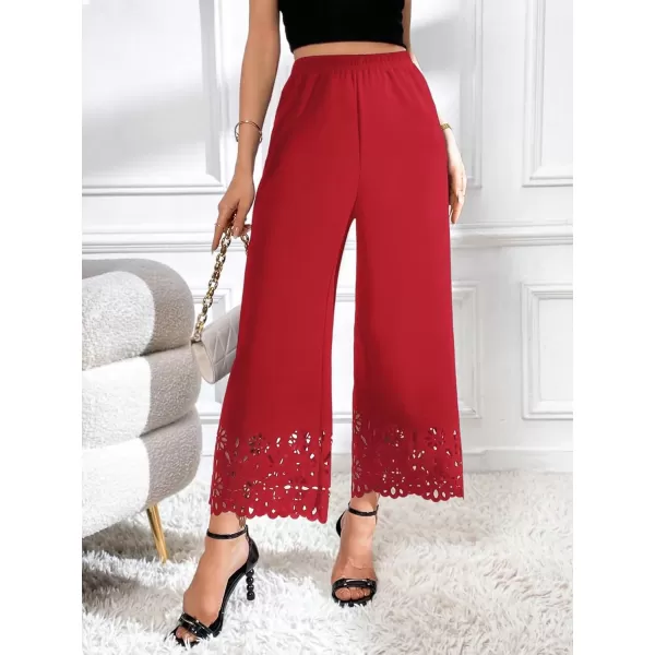 SweatyRocks Women's Elegant Elastic Waist Wide Leg Pants Cut Out Scallop Leg Pants
