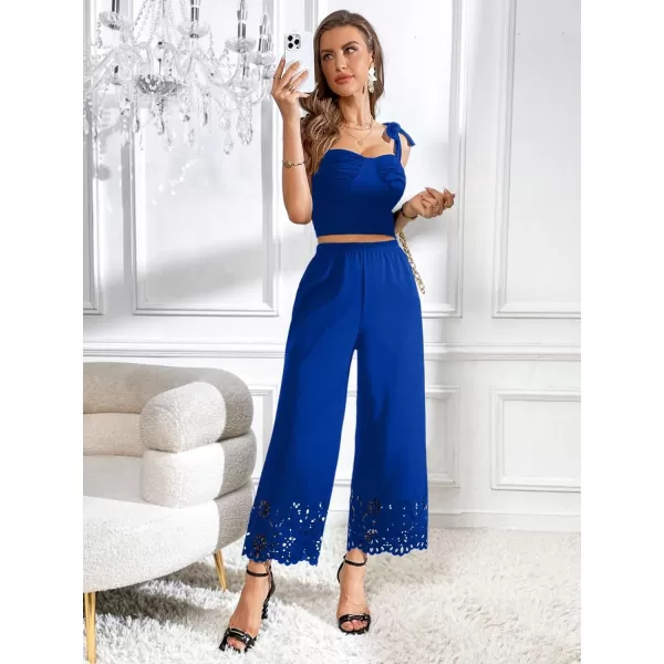 SweatyRocks Women's Elegant Elastic Waist Wide Leg Pants Cut Out Scallop Leg Pants