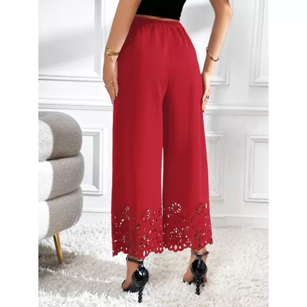 SweatyRocks Women's Elegant Elastic Waist Wide Leg Pants Cut Out Scallop Leg Pants