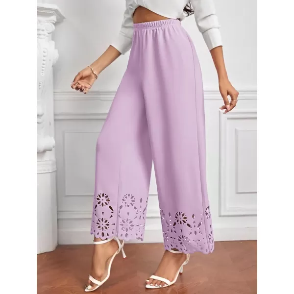 SweatyRocks Women's Elegant Elastic Waist Wide Leg Pants Cut Out Scallop Leg Pants