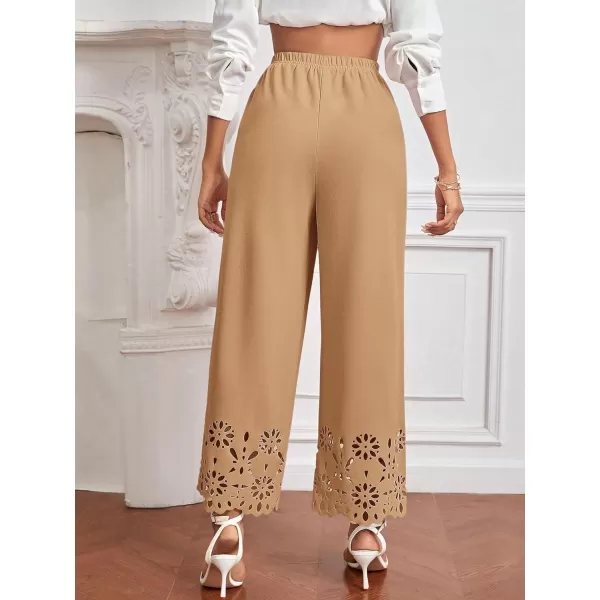 SweatyRocks Women's Elegant Elastic Waist Wide Leg Pants Cut Out Scallop Leg Pants