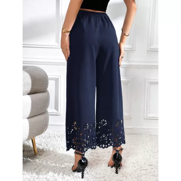 SweatyRocks Women's Elegant Elastic Waist Wide Leg Pants Cut Out Scallop Leg Pants